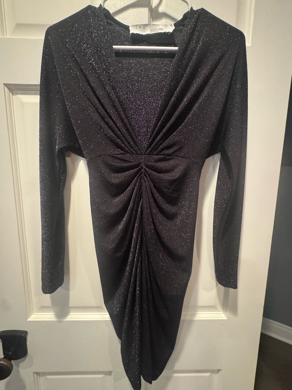 IRO Black Shimmer Twist-Front Long Sleeve Dress